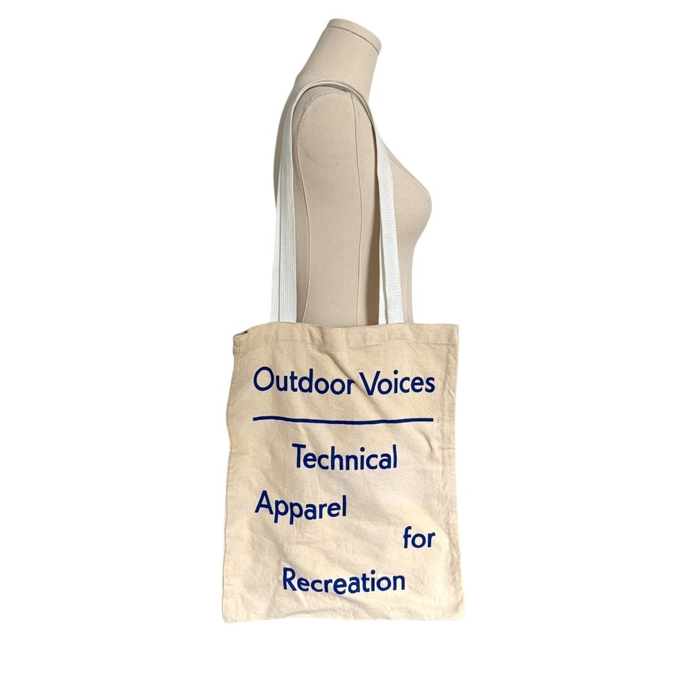 Outdoor Voices Retro Tote Shoulder Bag Travel Ivory Blue Graphic Canvas Mod
